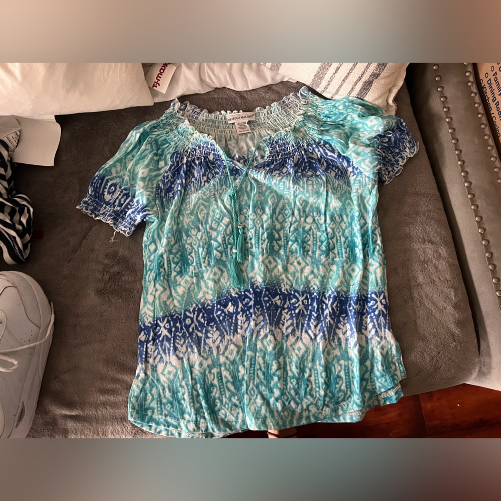 Rebecca Malone Teal and Navy Blouse